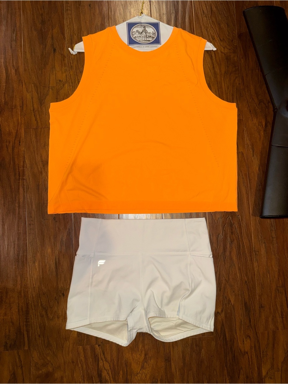 DSG Neon Orange Women's Athletic Tank Top (L) w/ Fabletics White Bike Shorts (M)